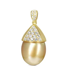 18ct Yellow Gold 14mm Golden South Sea Pearl and Diamond Necklace