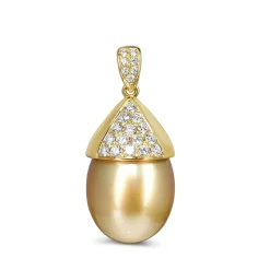 18ct Yellow Gold 14mm Golden South Sea Pearl and Diamond Necklace