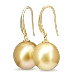 18ct Yellow Gold 13mm Golden South Sea Pearl Earrings
