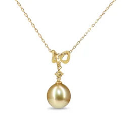 18ct Yellow Gold 10.5mm Golden South Sea Pearl and Diamond Necklace