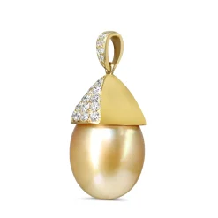 18ct Yellow Gold 14mm Golden South Sea Pearl and Diamond Necklace