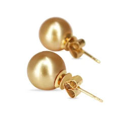 18ct Yellow Gold 11mm Golden South Sea Pearl Stud Earrings