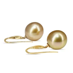 18ct Yellow Gold 13mm Golden South Sea Pearl Earrings