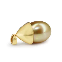 18ct Yellow Gold 14mm Golden South Sea Pearl and Diamond Necklace