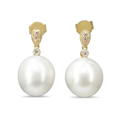 18ct Yellow Gold 11mm South Sea Pearl and Diamond Earrings