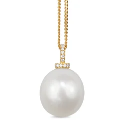 18ct Yellow Gold 15mm South Sea Pearl and Diamond Pendant