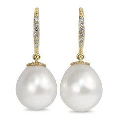 18ct Yellow Gold 13.5mm South Sea Pearl and Diamond Earrings
