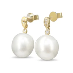 18ct Yellow Gold 11mm South Sea Pearl and Diamond Earrings