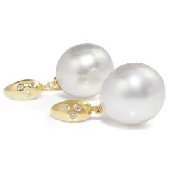 18ct Yellow Gold 14mm South Sea Pearls and Diamond Earrings