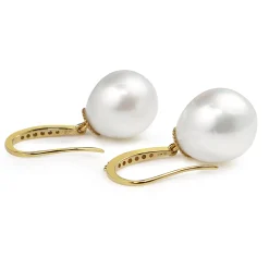 18ct Yellow Gold 13.5mm South Sea Pearl and Diamond Earrings