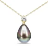 18ct Yellow Gold 10.8mm Tahitian Pearl Drop and Diamond Necklace