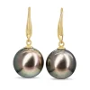 9ct Yellow Gold 13mm Tahitian Pearl Drop Earrings