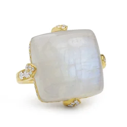 18ct Yellow Gold Moonstone and Diamond Ring