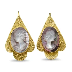 14ct Yellow Gold Mother Of Pearl Cameo Earrings