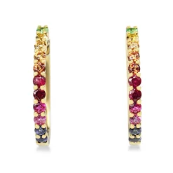 9ct Yellow Gold Multi Colour Sapphire Rainbow Hoop Earrings
