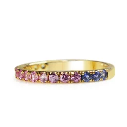 9ct Yellow Gold Multi Colour Sapphire Rainbow Band Ring