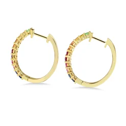 9ct Yellow Gold Multi Colour Sapphire Rainbow Hoop Earrings