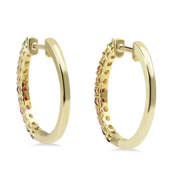 9ct Yellow Gold Multi Colour Sapphire Rainbow Hoop Earrings