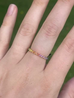 9ct Yellow Gold Multi Colour Sapphire Rainbow Band Ring