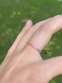 9ct Yellow Gold Multi Colour Sapphire Rainbow Band Ring