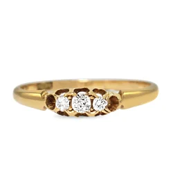 18ct Yellow Gold Old Cut Diamond Vintage 3 Stone Ring