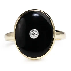 9ct Yellow Gold Onyx and Diamond Ring