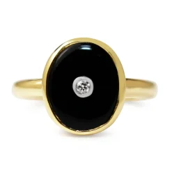 9ct Yellow Gold Onyx and Diamond Ring