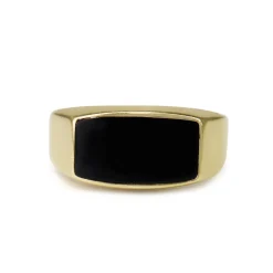 9ct Yellow Gold Onyx and Diamond Signet Style Ring