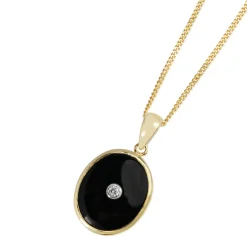 9ct Yellow Gold Onyx and Diamond Necklace