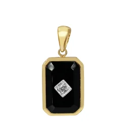 9ct Yellow Gold Onyx and Diamond Pendant
