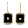 9ct Yellow Gold Onyx and Diamond Earrings