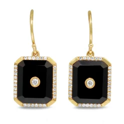 9ct Yellow Gold Onyx and Diamond Earrings