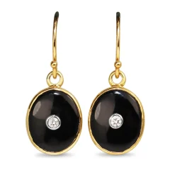 9ct Yellow Gold Onyx and Diamond Drop Earrings