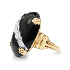 14ct Yellow Gold Onyx and Diamond Art Deco Ring