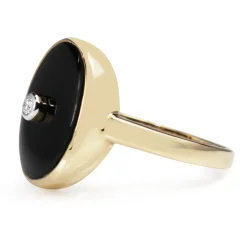 9ct Yellow Gold Onyx and Diamond Ring