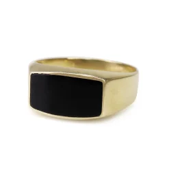9ct Yellow Gold Onyx and Diamond Signet Style Ring