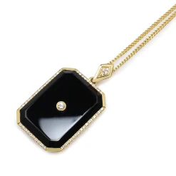 9ct Yellow Gold Onyx and Diamond Pendant / Enhancer