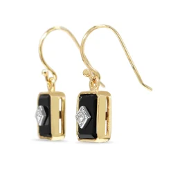 9ct Yellow Gold Onyx and Diamond Drop Earrings