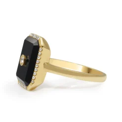 9ct Yellow Gold Onyx and Diamond Art Deco Style Ring