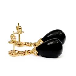 9ct Yellow Gold Onyx and Diamond Deco Style Earrings
