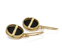 9ct Yellow Gold Onyx and Diamond Drop Earrings