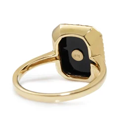 9ct Yellow Gold Onyx and Diamond Art Deco Style Ring