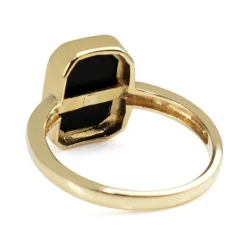 9ct Yellow Gold Onyx and Diamond Rectangle Ring