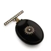 14ct Yellow Gold Onyx and Pearl Antique Victorian Mourning Brooch with Glass Back
