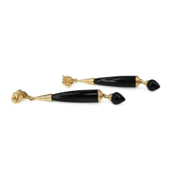 9ct Yellow Gold Onyx Long Drop Earrings