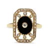 9ct Yellow Gold Onyx, Pearl and Diamond Deco Style Ring