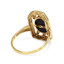 9ct Yellow Gold Onyx, Pearl and Diamond Deco Style Ring