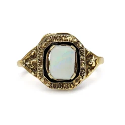 14ct Yellow Gold Opal and Enamel Vintage Ring