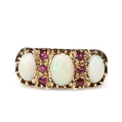 9ct Yellow Gold Opal and Ruby Antique Ring