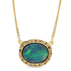 9ct Yellow Gold Opal and Rose Cut Diamond Necklace